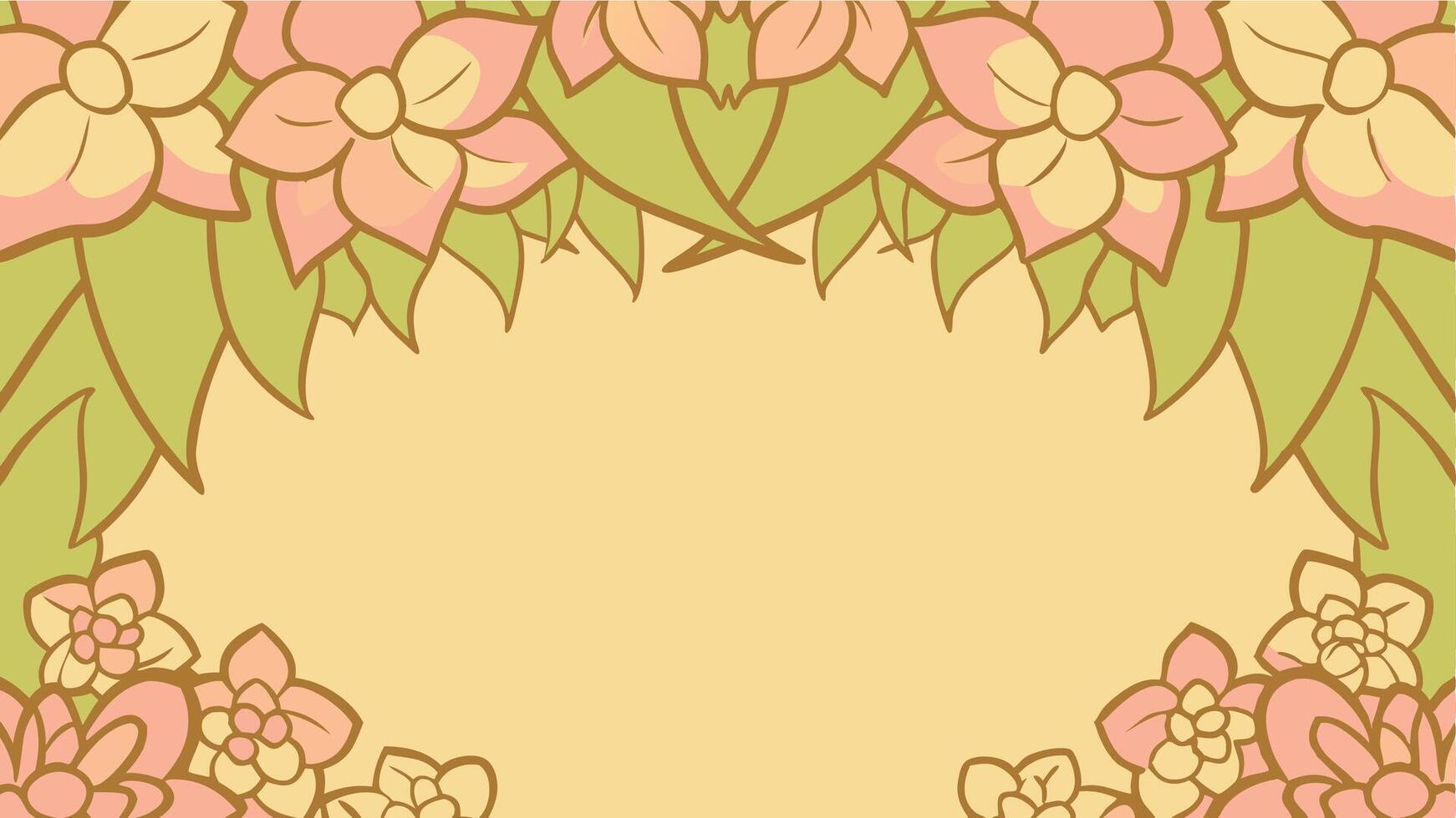 A floral frame with pink flowers and green leaves vector