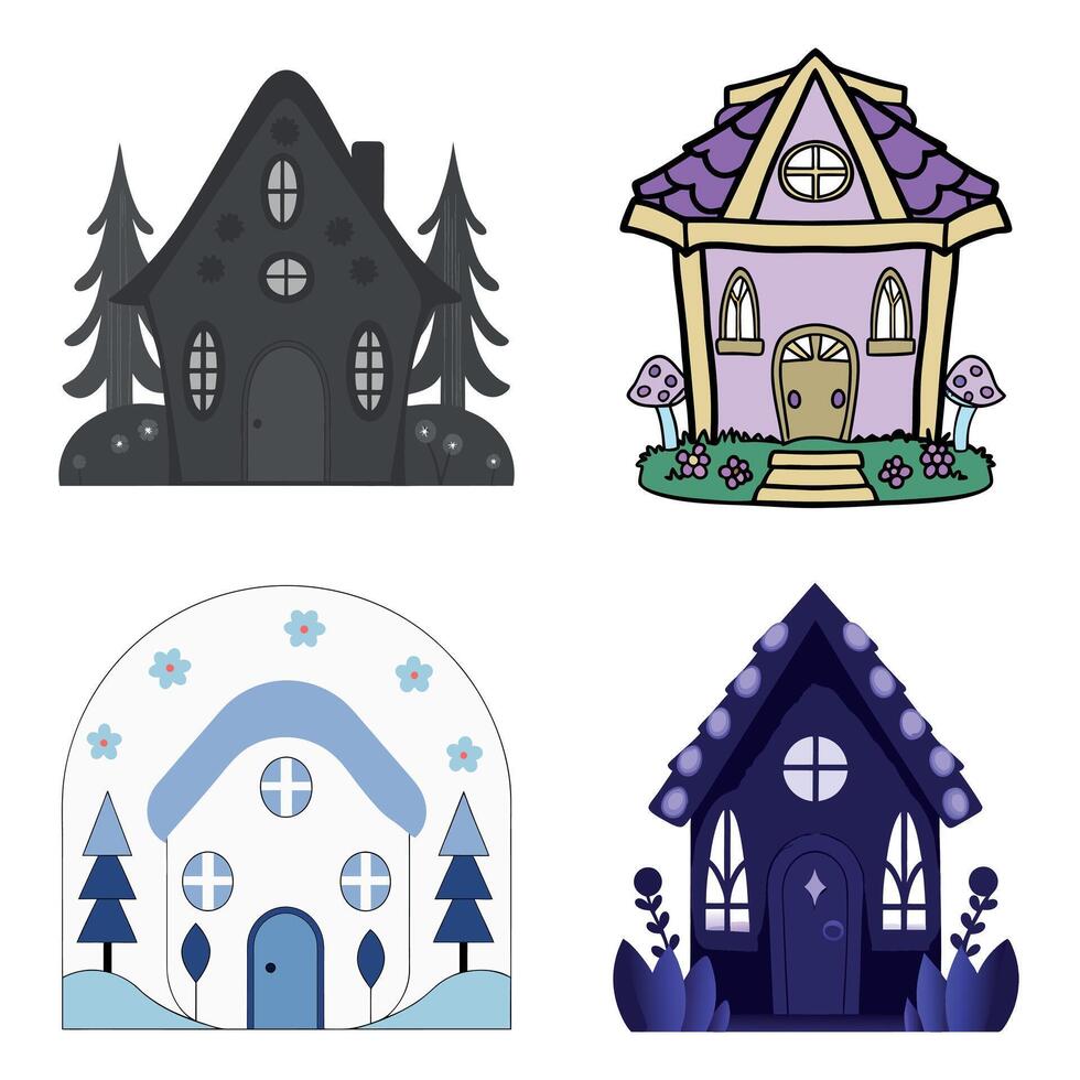 Hand drawn cute fairy house collection vector