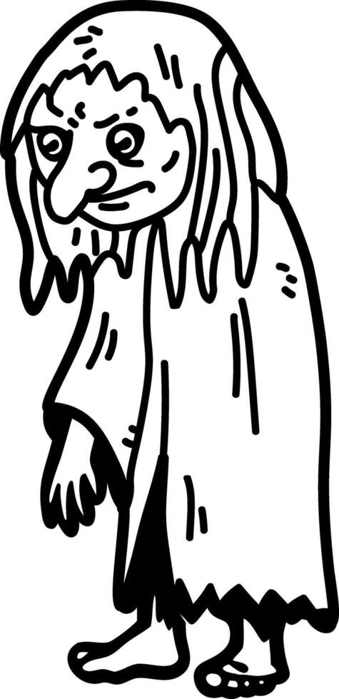 A hand drawn icon of scary witch character vector
