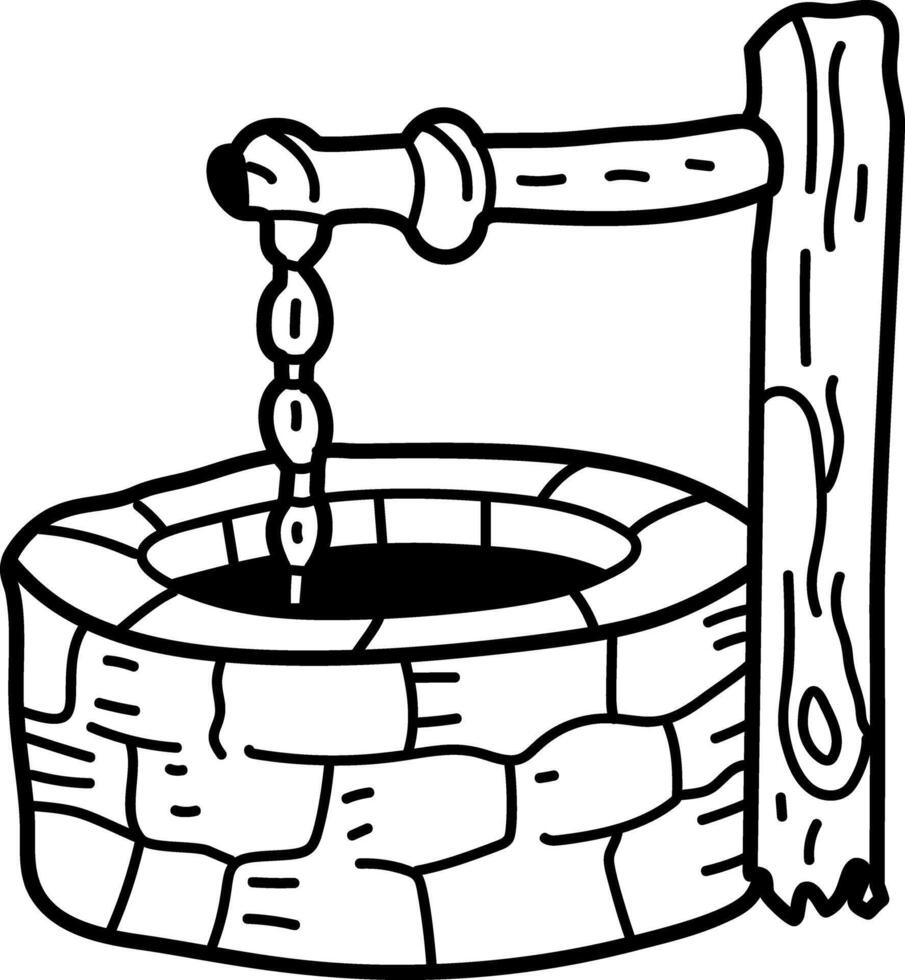 A hand drawn icon of old water well vector