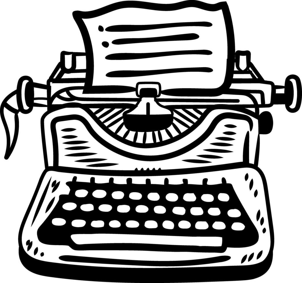Antique typewriter icon in doodle style vector