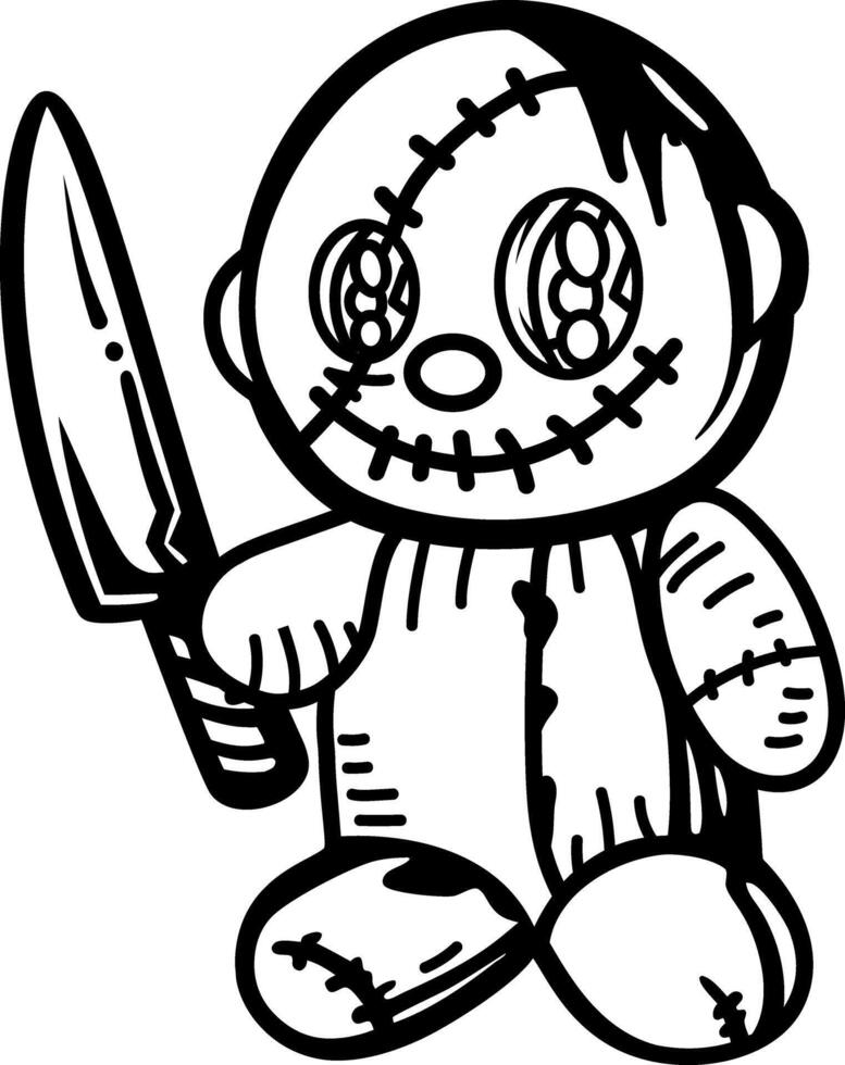 A doodle style icon of a cursed doll vector