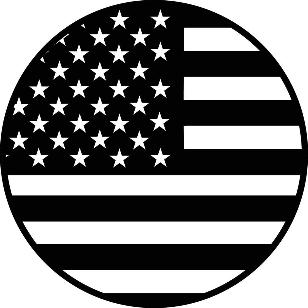 Circle button Icon of national flag of The United States of America with Silhouette vector