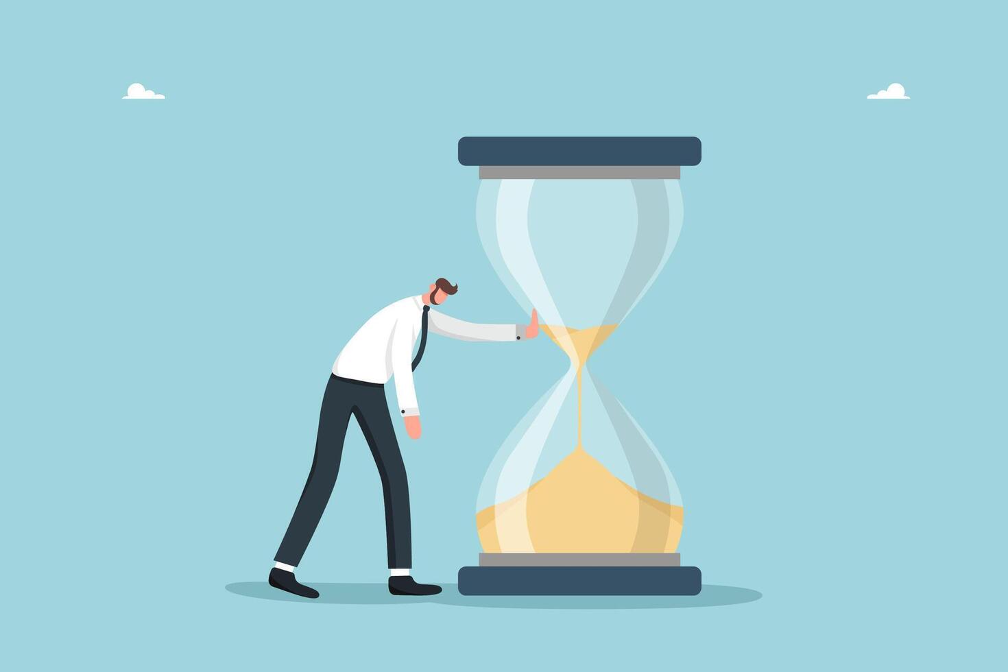 Tired man next to hourglass vector