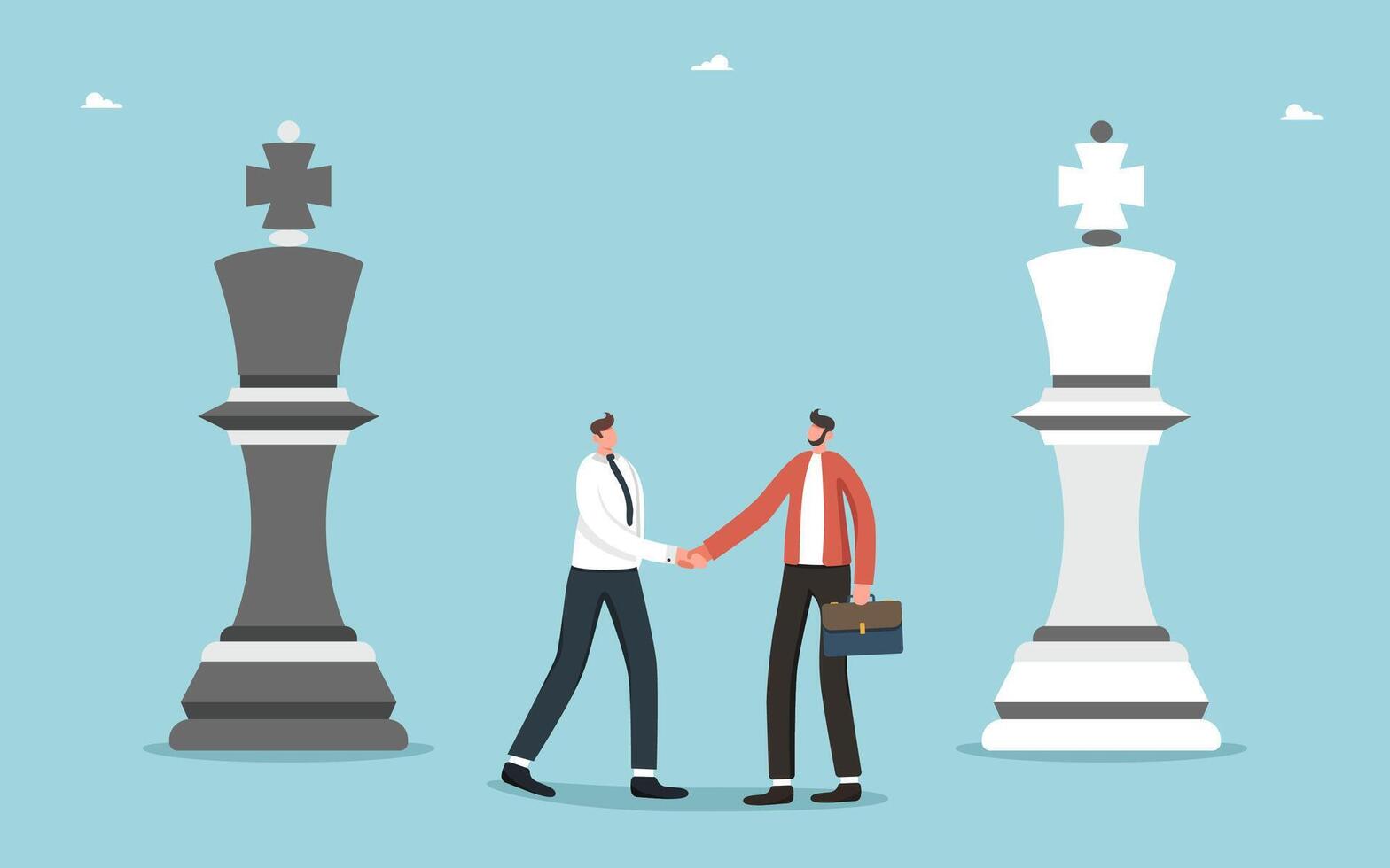 Men shaking hands near chess pieces vector