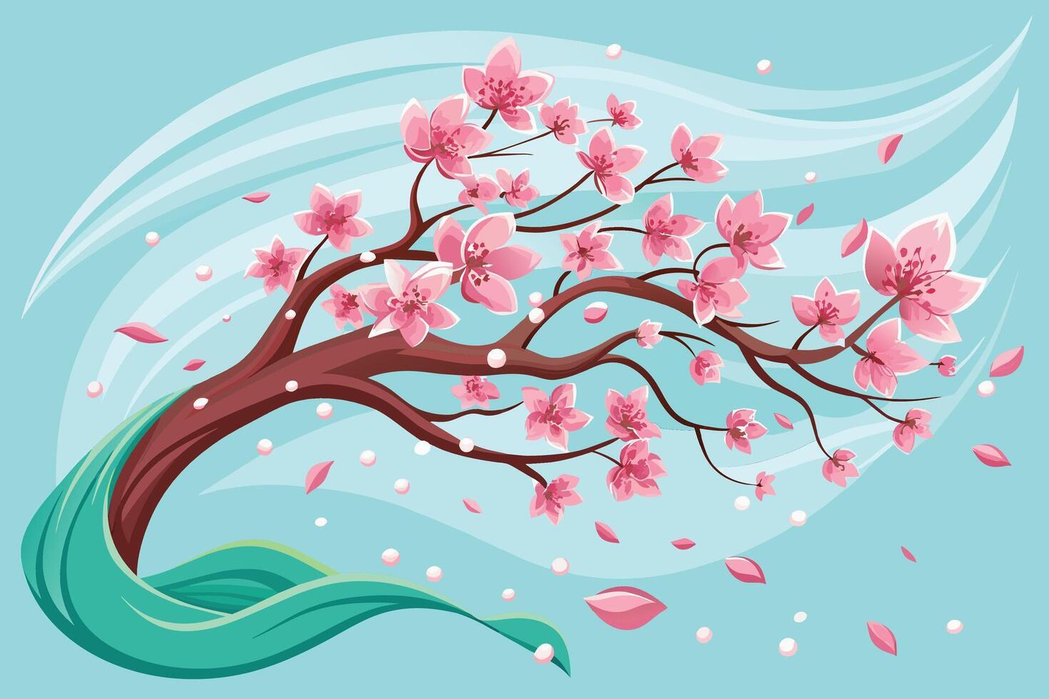 Graceful cherry blossoms cascading in the wind Illustration vector