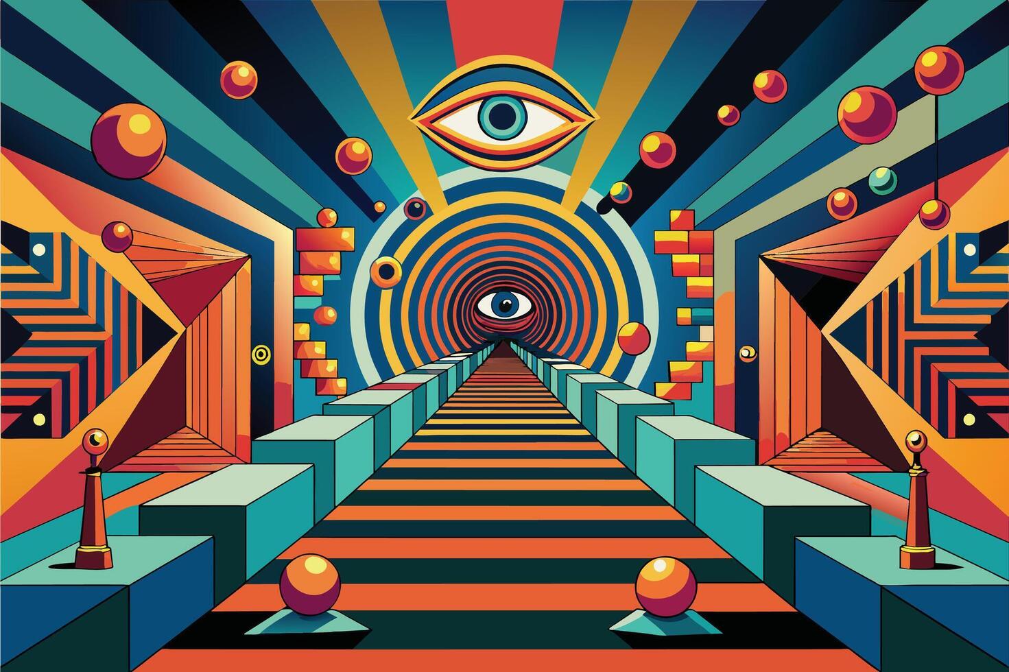 Optical art with visual trickery and depth vector