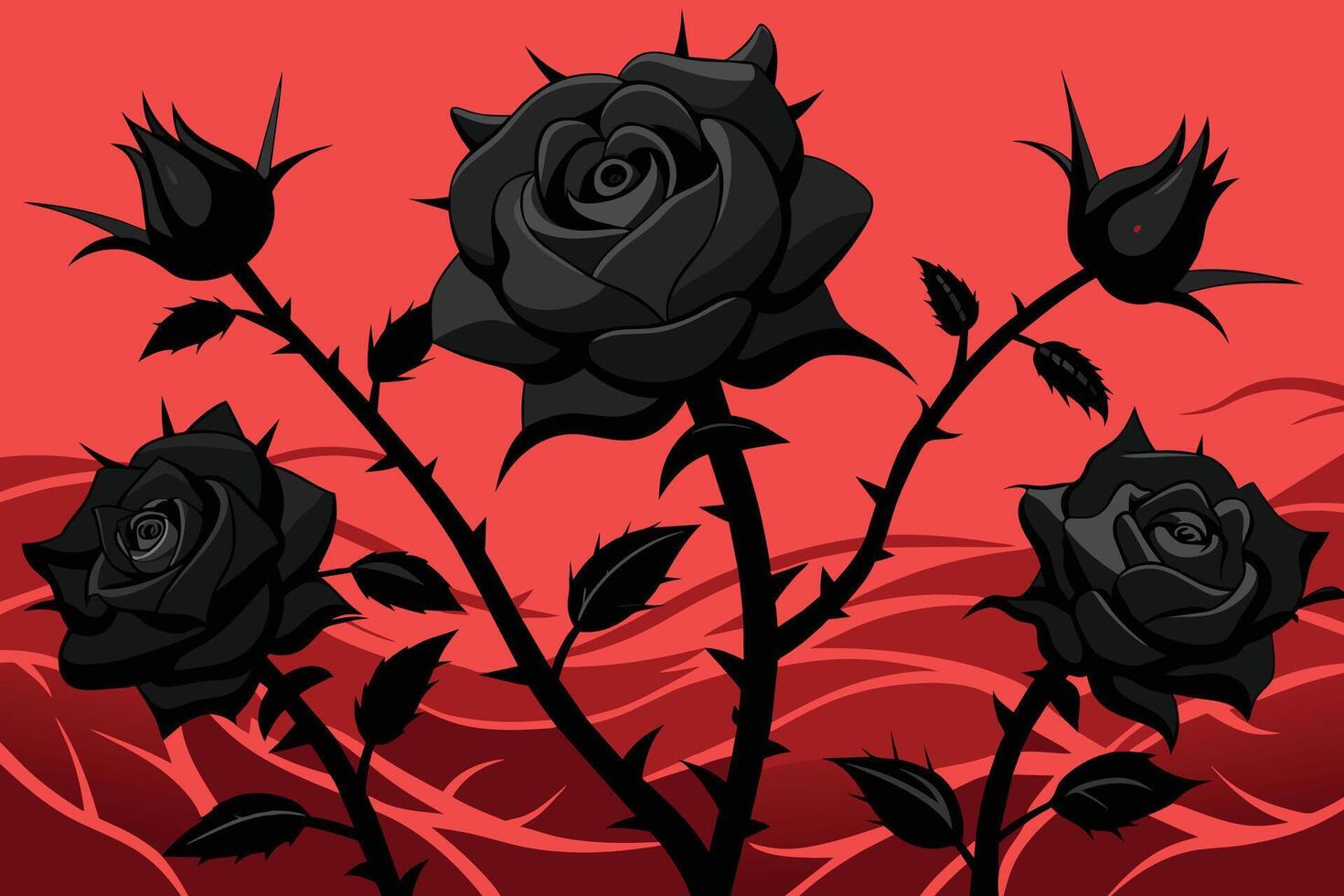 Mysterious black roses with thorns Illustration vector