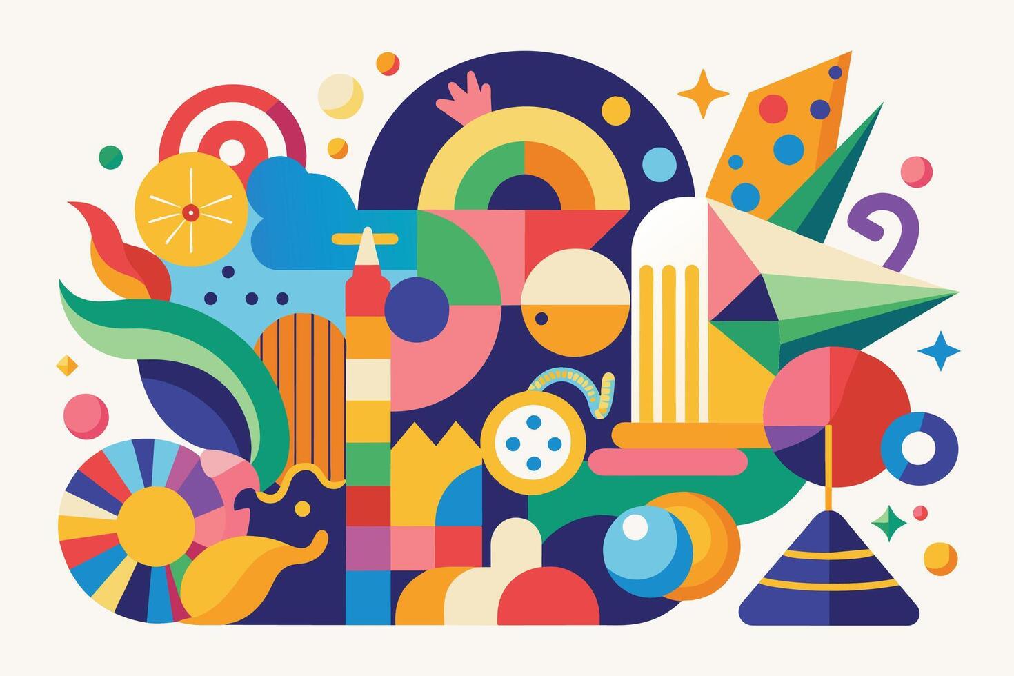 Playful arrangement of colorful abstract shapes vector