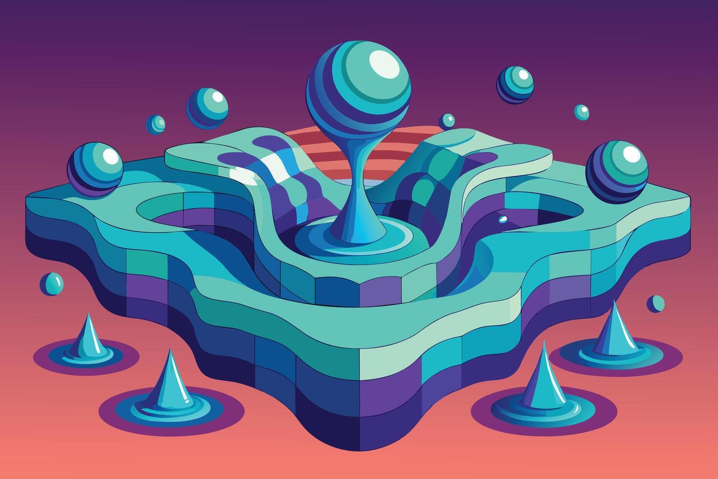 Fluid shapes creating an illusion of depth vector