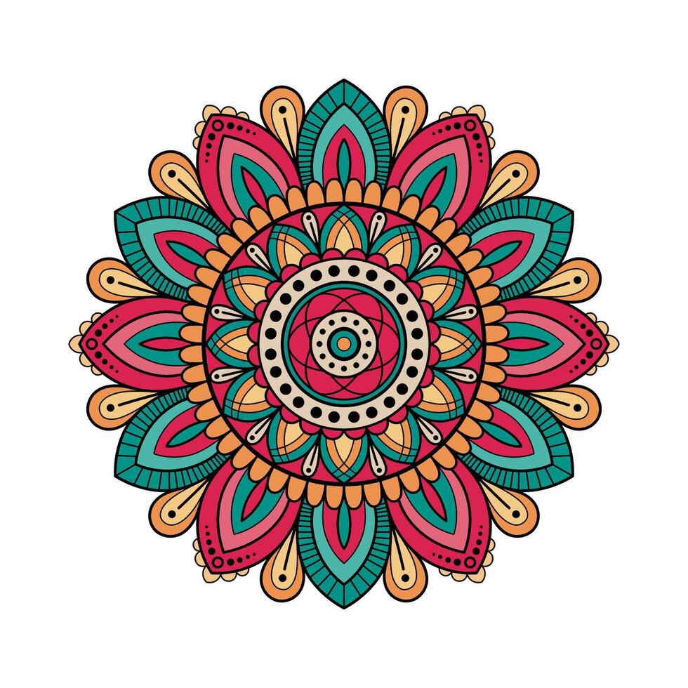 Colorful mandala with an ornament, isolated on a white background. Hand-drawn . Used for cards, stickers, tattoos, posters, and advertising. vector