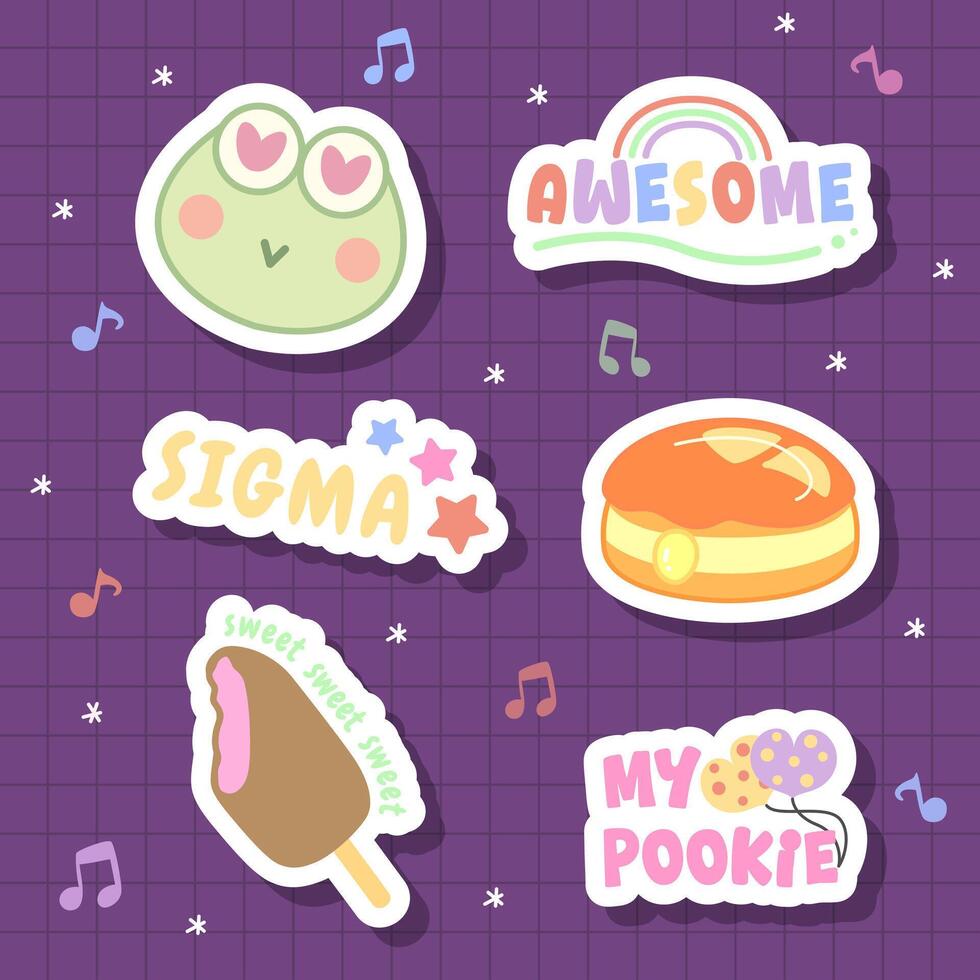 cute hand drawn frog and donuts design with motivational word of sticker journal design vector