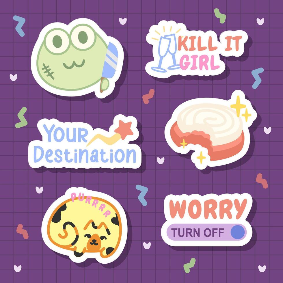 awesome hand drawn frog, cookies and motivational word of sticker journal element vector