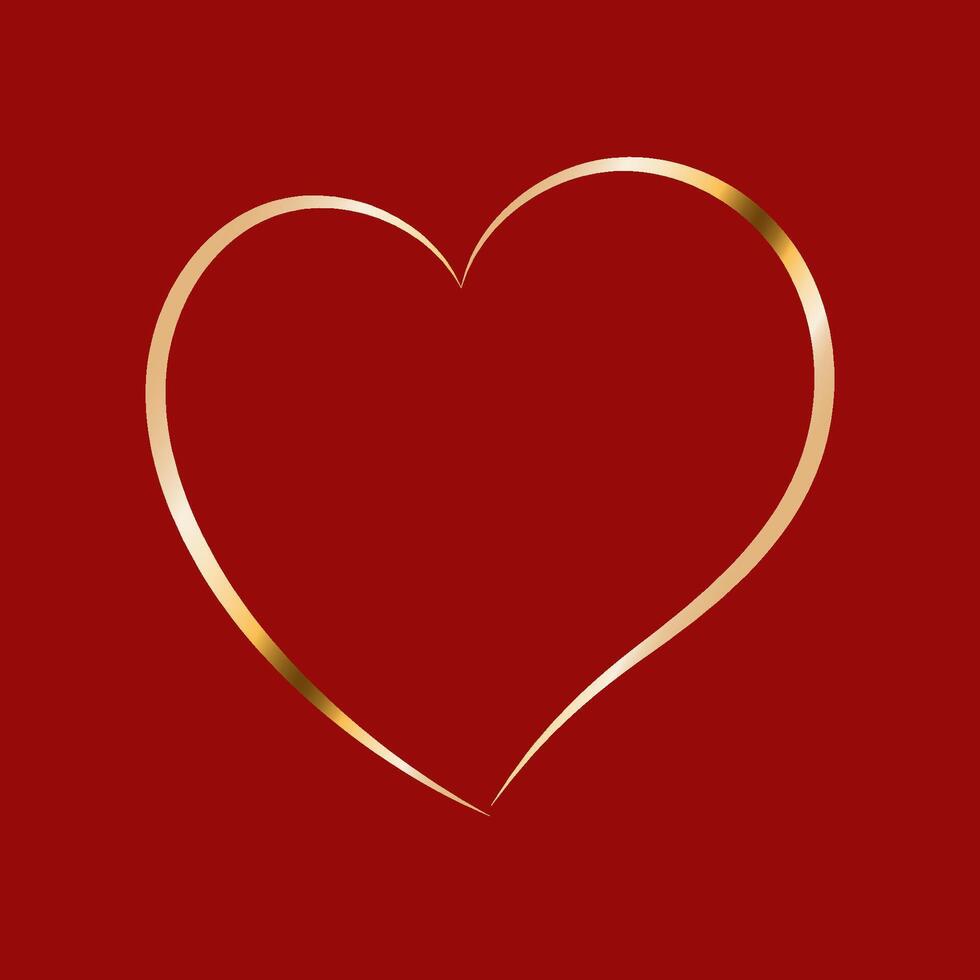 Golden heart on red background. Valentine's Day gold heart frame. Heart shape design element for greeting card. vector