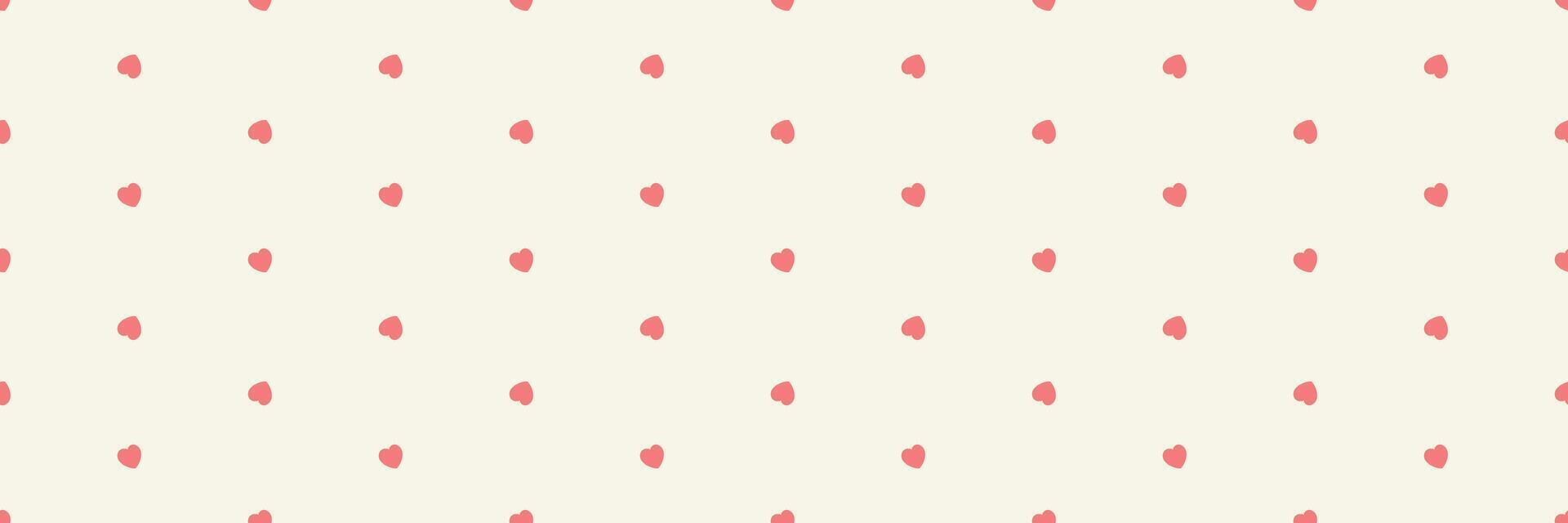Simple Polka Dot Heart Seamless Pattern on a Cream Background Endless texture for textile, wallpaper, wrapping paper, fabric, packaging Horizontal long banner Valentine's Day vector