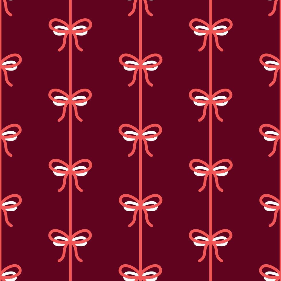 Elegant Bow and Ribbon Pattern on Deep Burgundy Background Valentines Day seamless pattern Square backdrop, wedding, packaging, wrapping paper, wallpaper, fabric, textile, holiday template vector