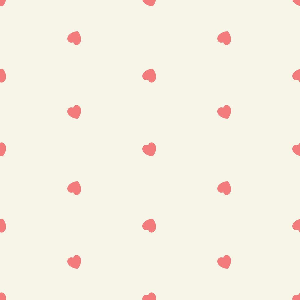 Simple Polka Dot Heart Seamless Pattern on a Cream Background Endless texture for textile, wallpaper, wrapping paper, fabric, packaging Valentine's Day vector