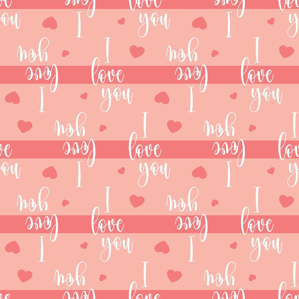 Playful Seamless Pattern with I Love You Calligraphy and Hearts on Peach Background Endless texture for textile, wallpaper, wrapping paper, fabric, packaging Valentine's Day vector