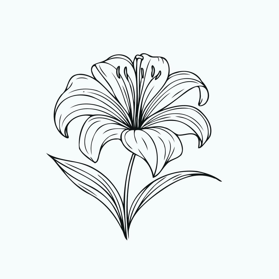 A black and white drawing of a lily, Blossoms in Harmony Monochromatic Logo with Black Florals Sculpted Petals Elegant Black Icon Illustrating Botanical Design vector