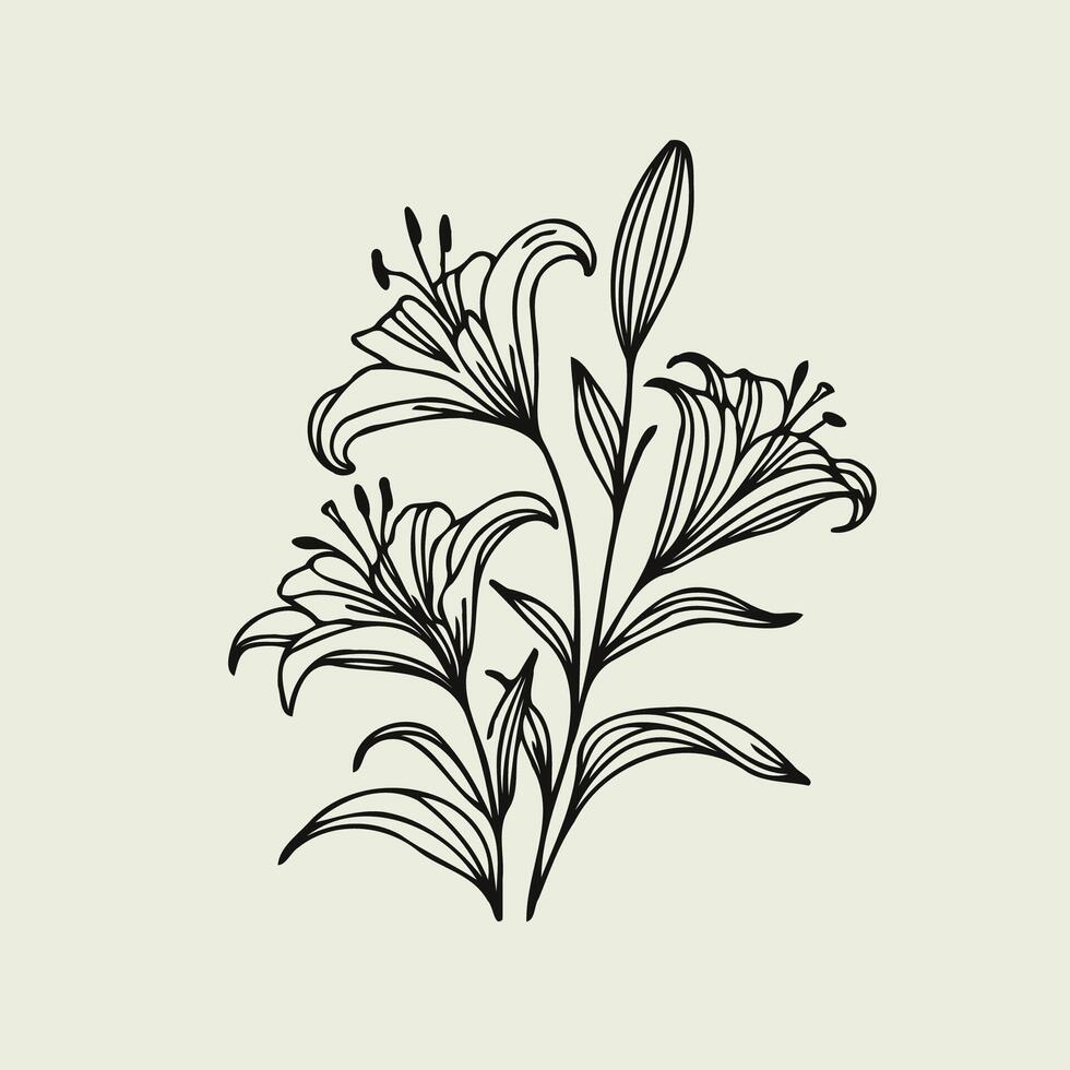 illustration of lily flowers, Blossoms in Harmony Monochromatic Logo with Black Florals Sculpted Petals Elegant Black Icon Illustrating Botanical Design vector