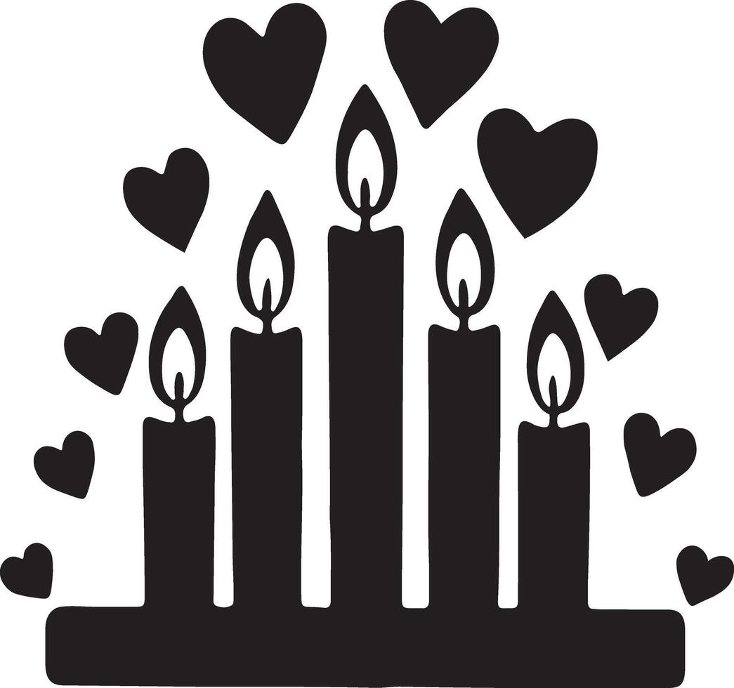 Simple Silhouette of Candles with Hearts, Perfect for Holiday Decor Design Art Illustration vector