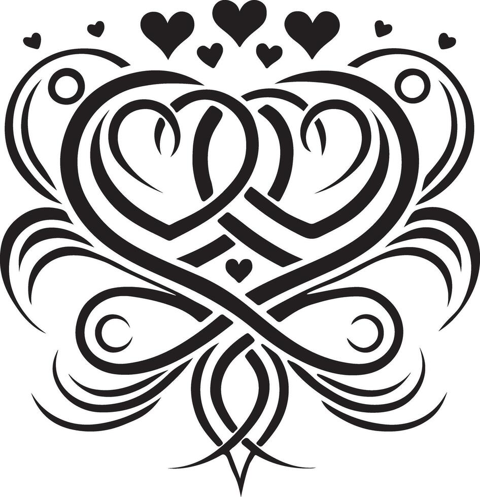 Silhouette of Intertwined Hearts Design Art Illustration on a white background vector