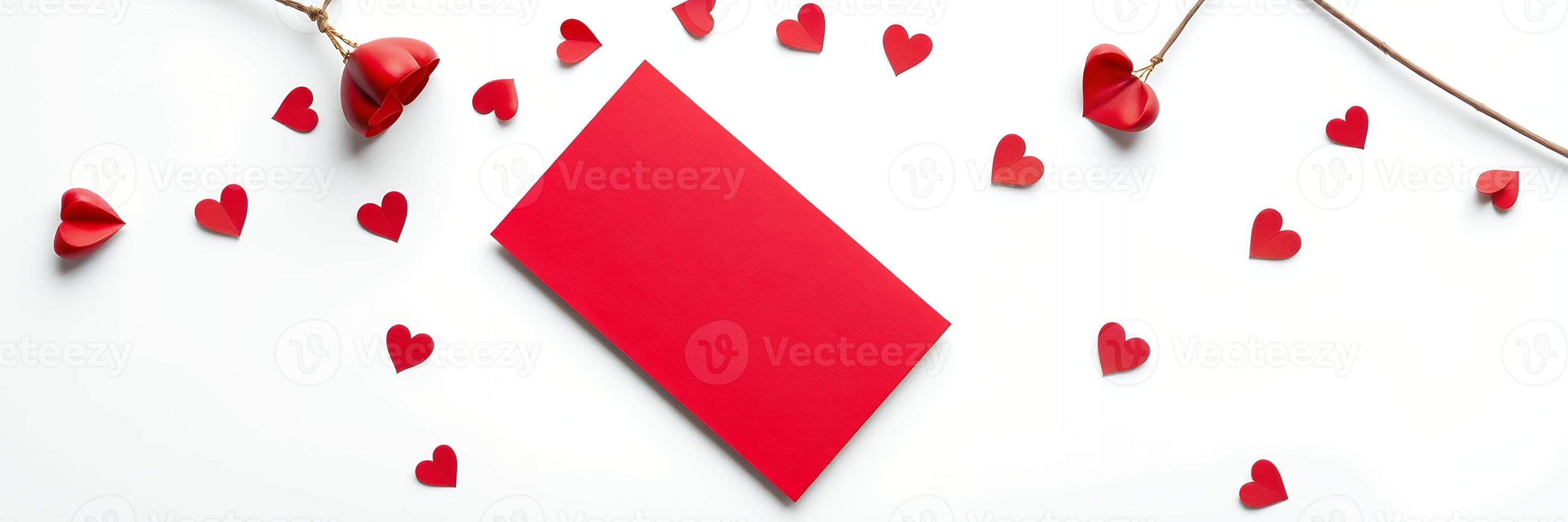 Red Envelope Valentine Hearts Minimalist Design White Background photo