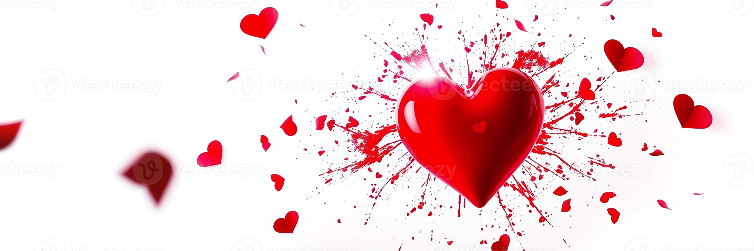 Red Heart Explosion Romantic Love Hearts White Background photo