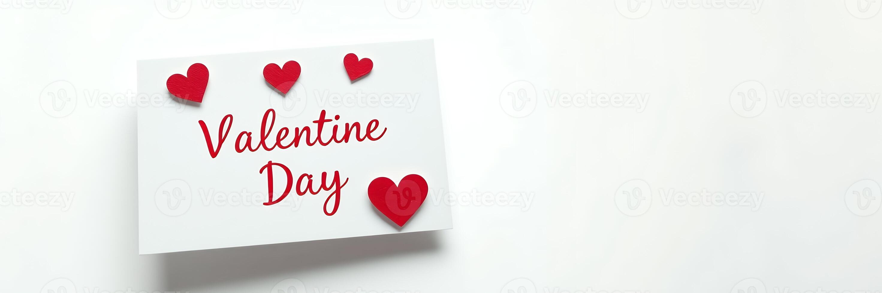 Red Hearts Valentine Day Card Simple White Background Design photo