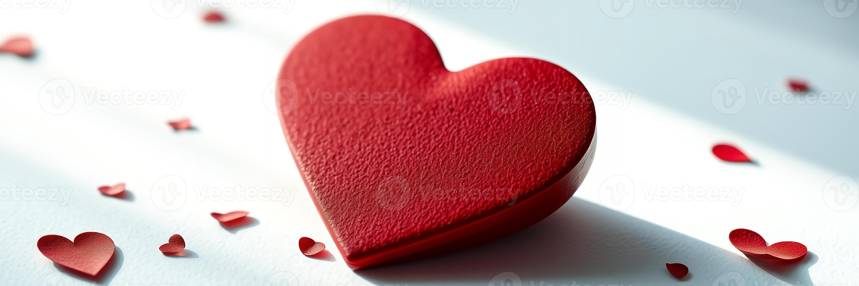 Red Heart Shaped Decor Surrounded Small Hearts White Background photo