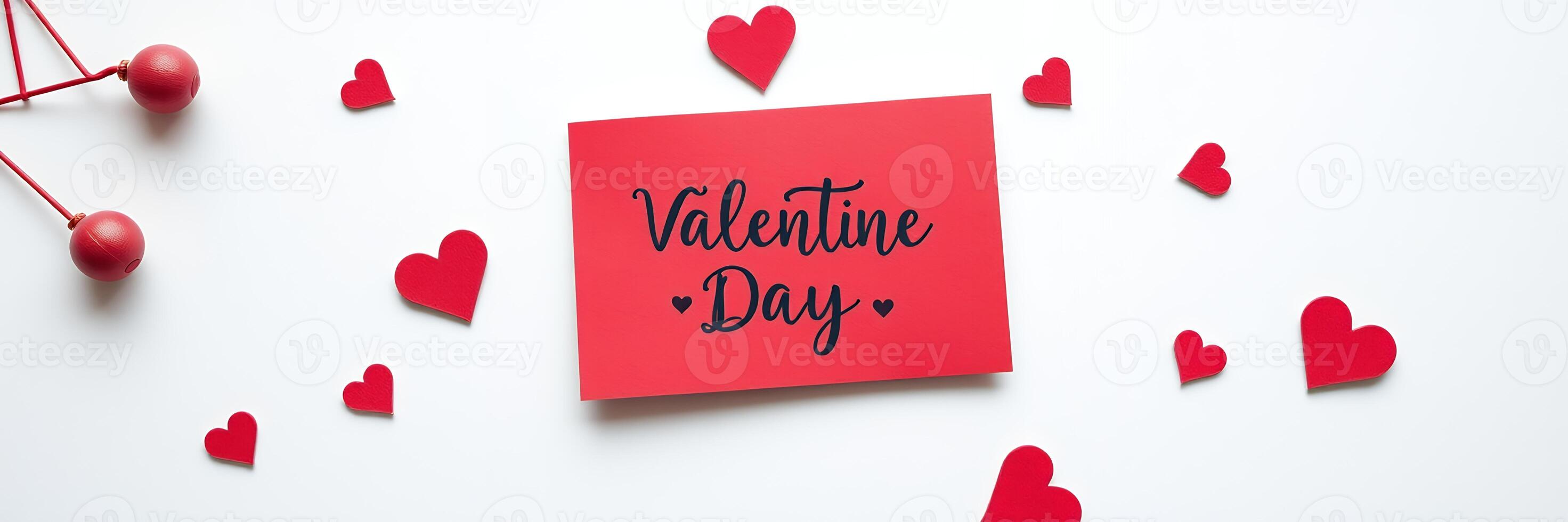 Red Valentines Day Card Small Hearts White Background photo