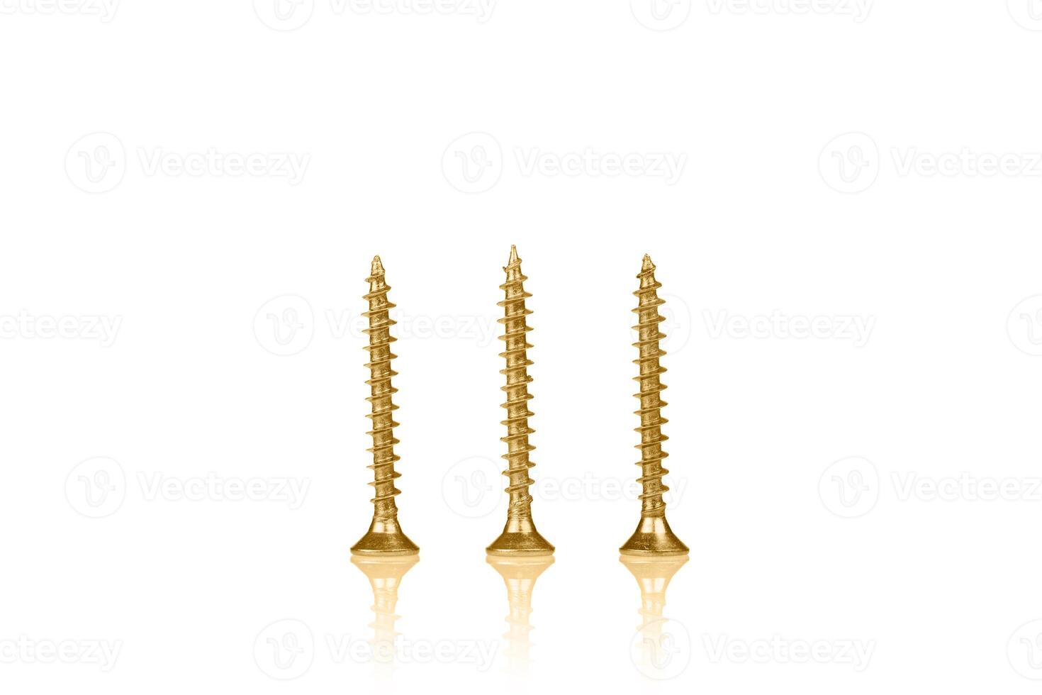 macro screw of golden color on a white background photo