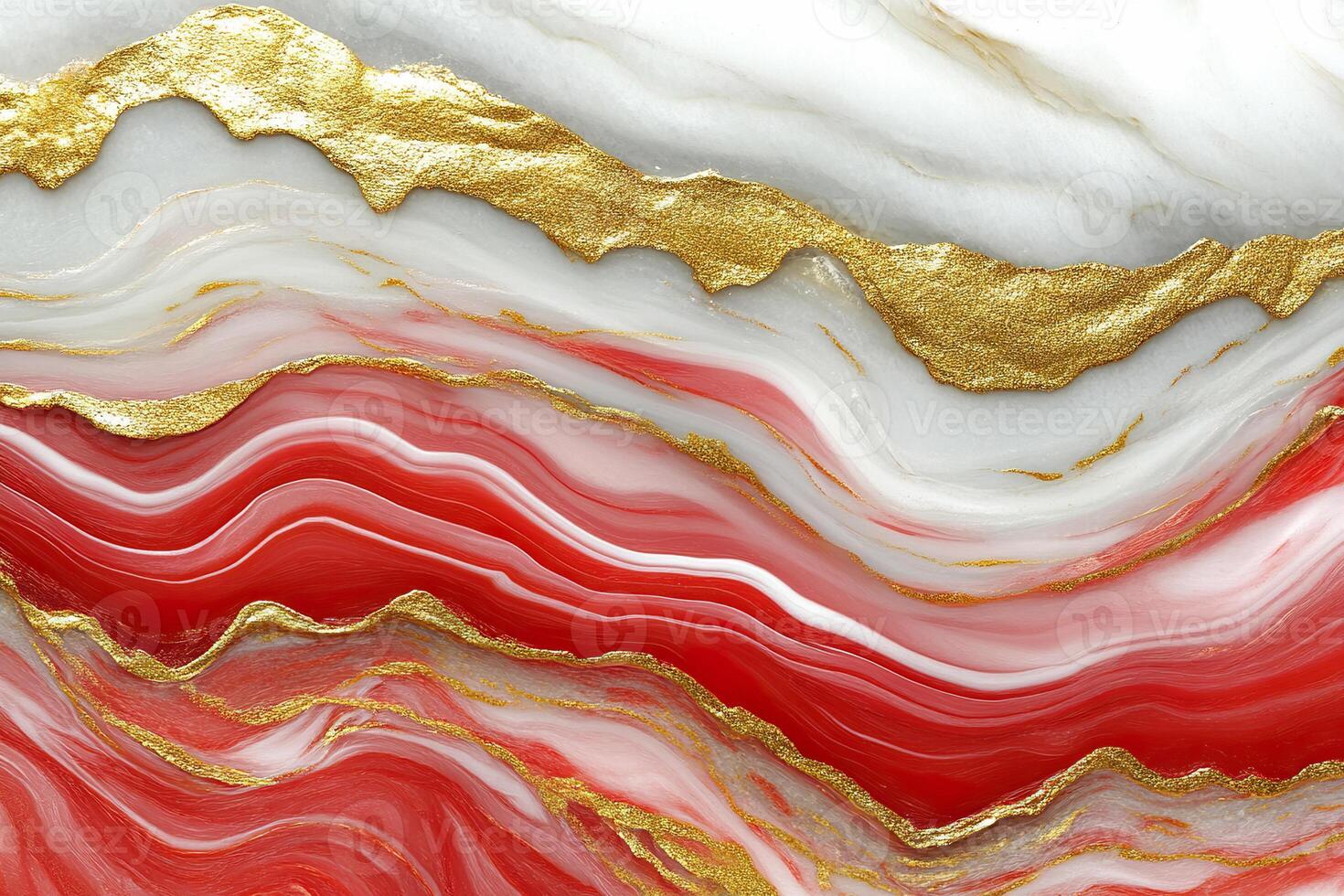 Abstract red and gold marbled texture with wavy pattern. photo