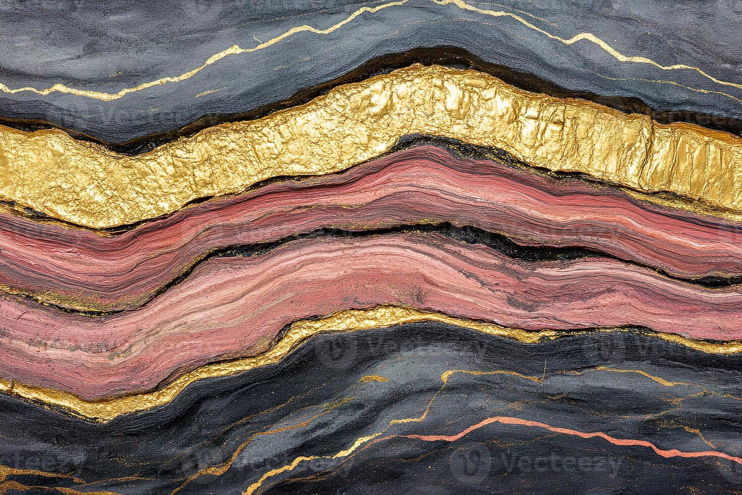 Abstract geode with gold and pink layers in natural marble texture. photo