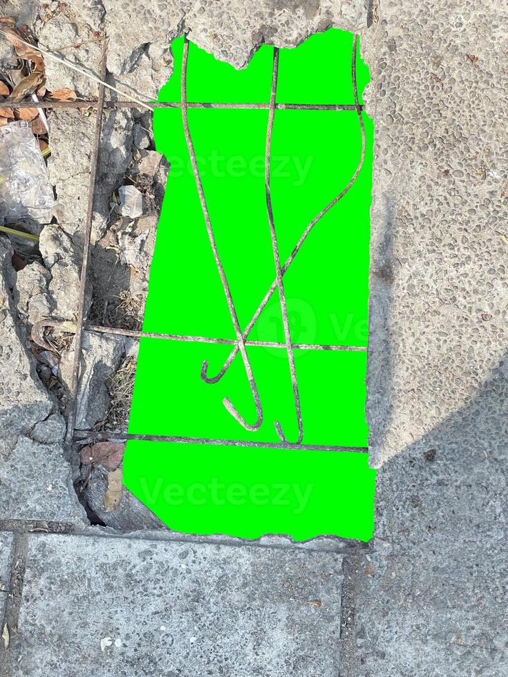 Broken concrete with hole green screens photo