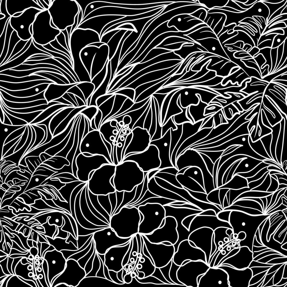 Seamless floral pattern with hibiscus flowers in laced style vector