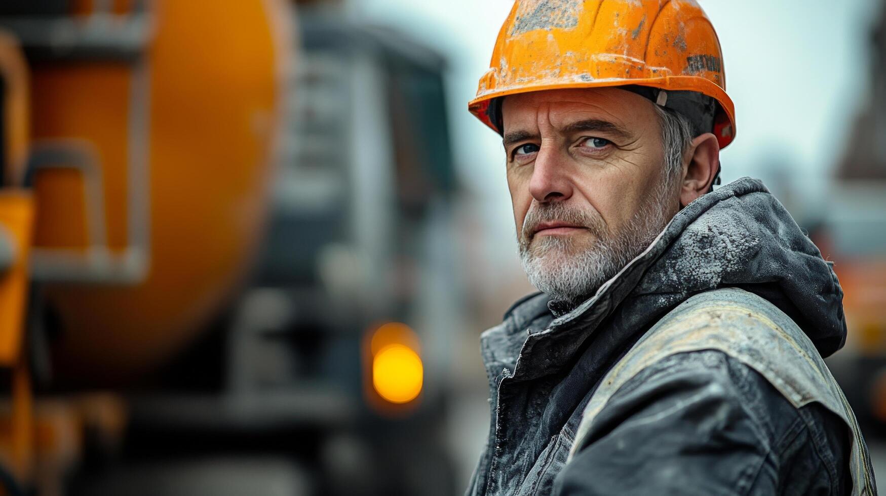 Skilled worker mixing materials at construction site during daylight photo