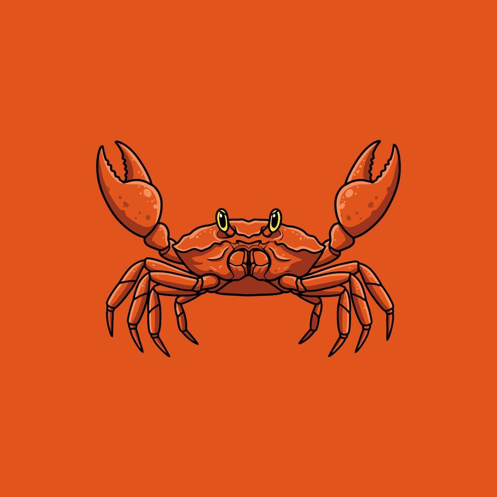 A stylized cartoon image depicts a vibrant orange crab with prominent claws against an orange background. vector