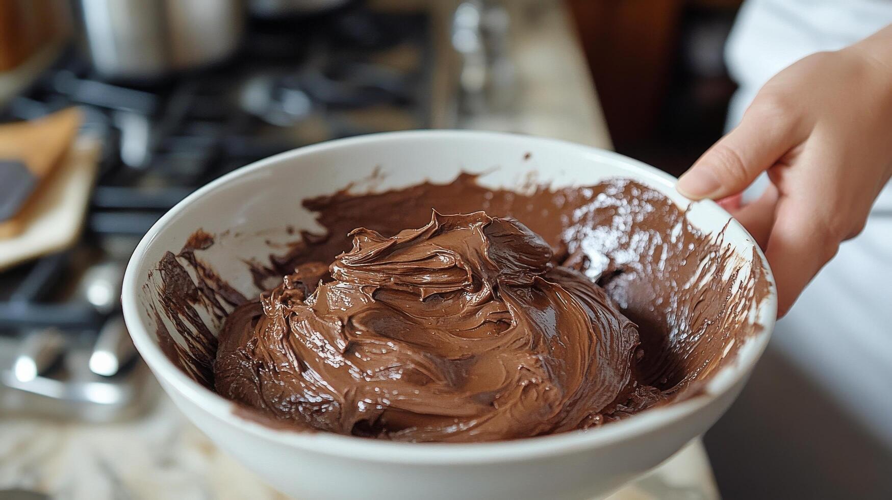 Whipping up a rich chocolate mixture in a cozy kitchen photo