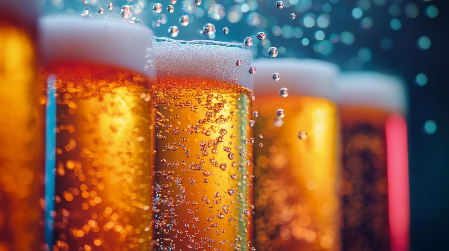 Pouring a cold beverage into a sparkling glass with festive lights in the background photo
