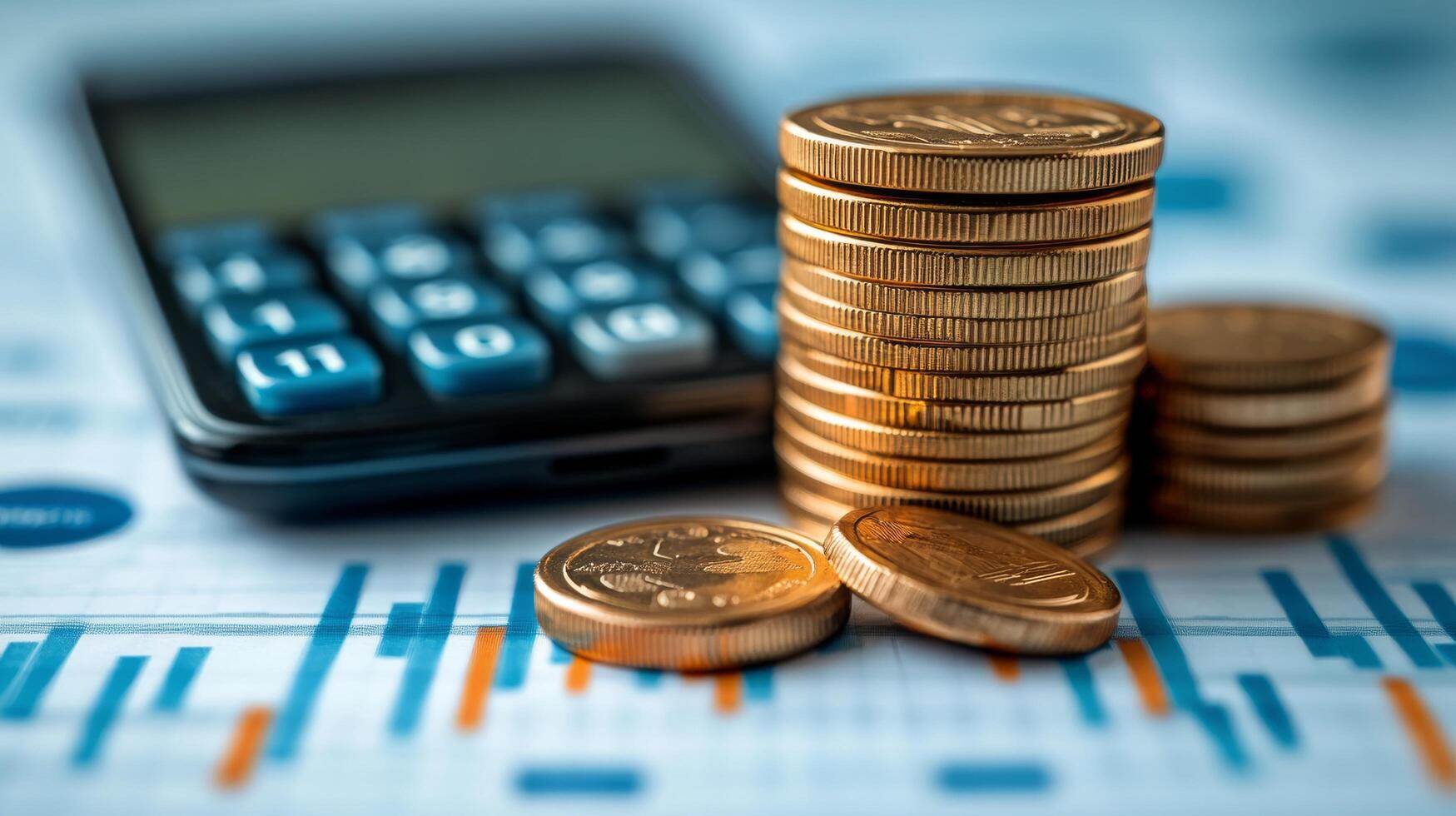 Analysis of financial data with calculator and smartphone on wooden desk in office setting photo