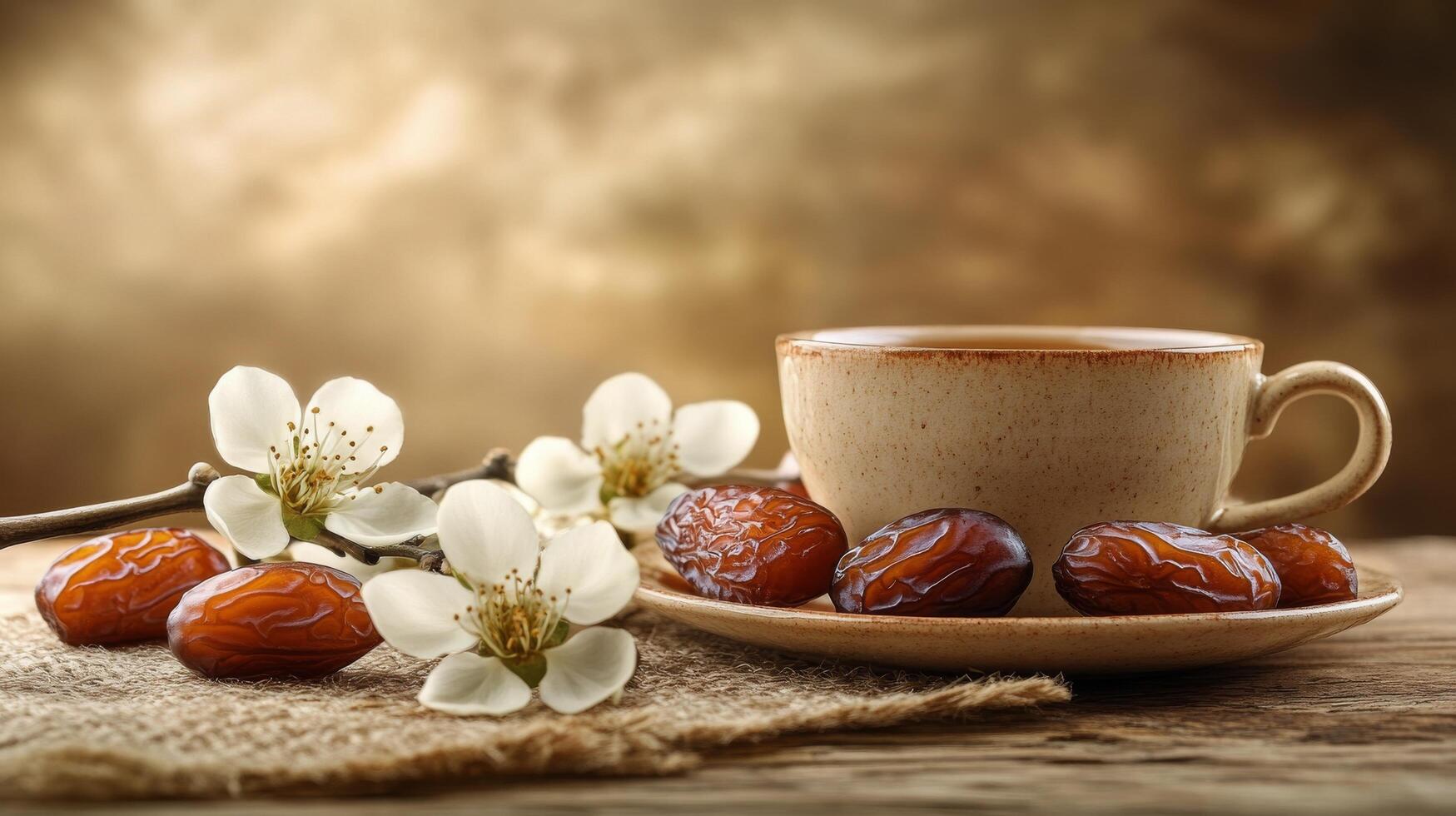 Tea with traditional sweets served in elegant porcelain at a cozy cafe with floral decor photo