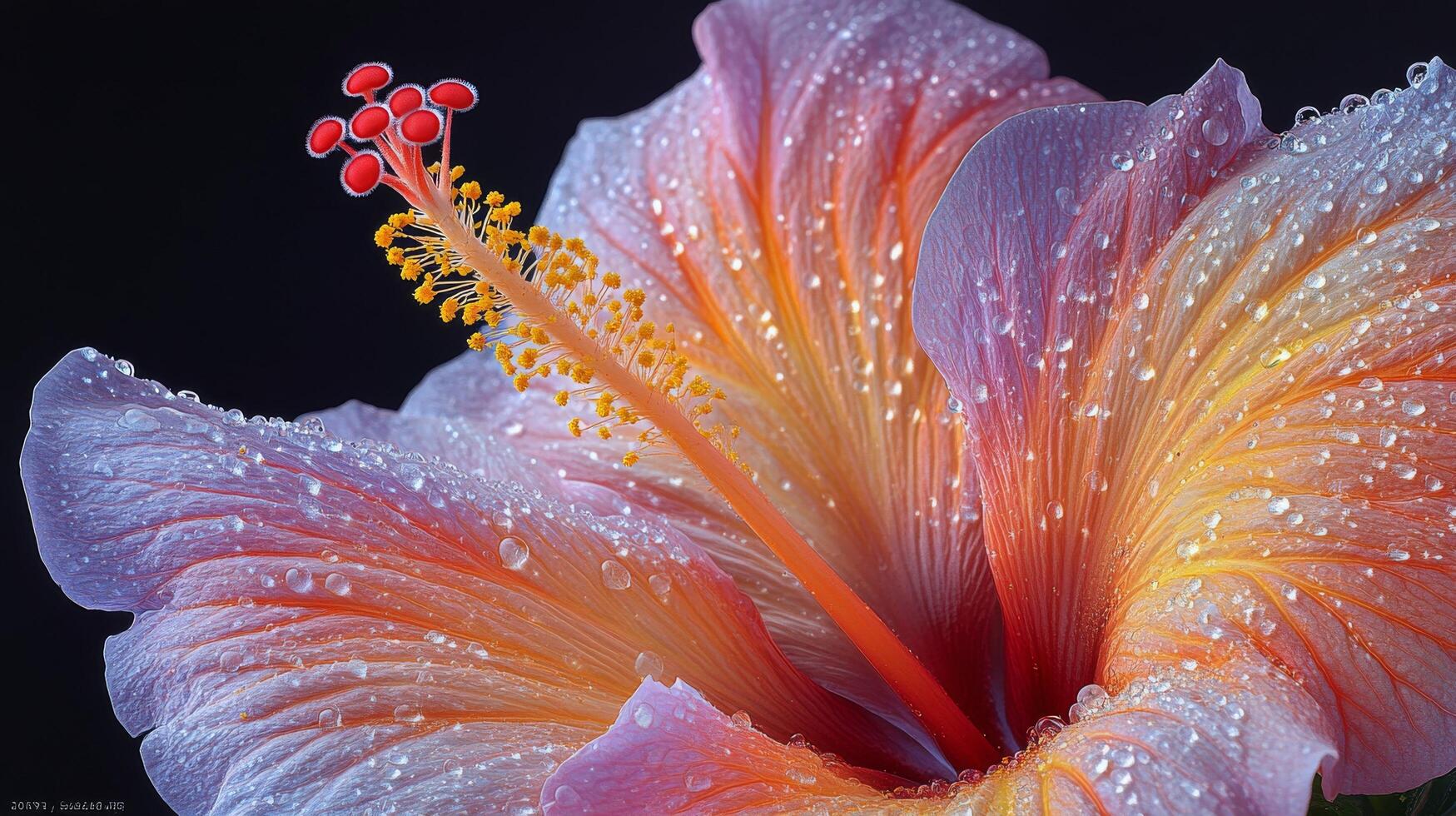 Beautiful hibiscus flower with water droplets showcasing vibrant colors in a close-up view photo