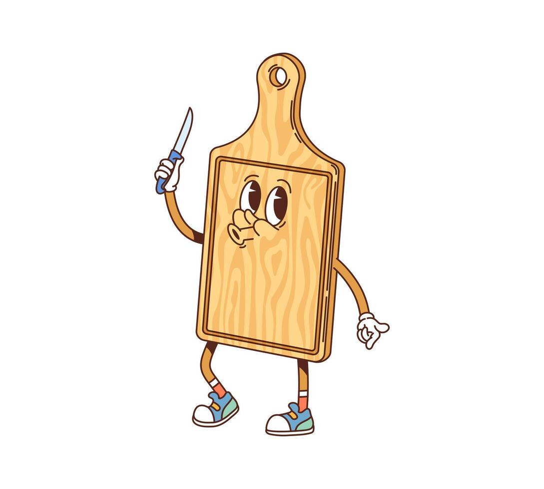 Groovy cutting board retro cartoon funny character vector