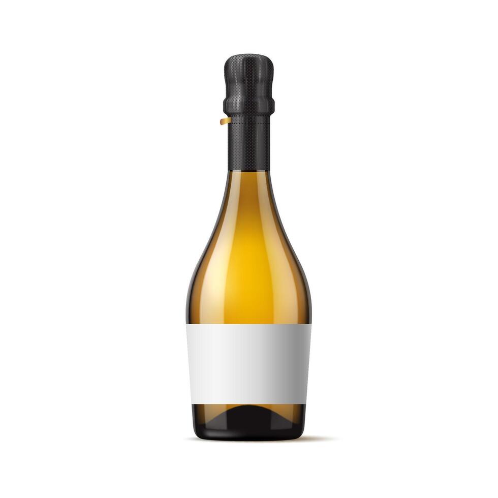 Realistic champagne glass bottle with blank label vector