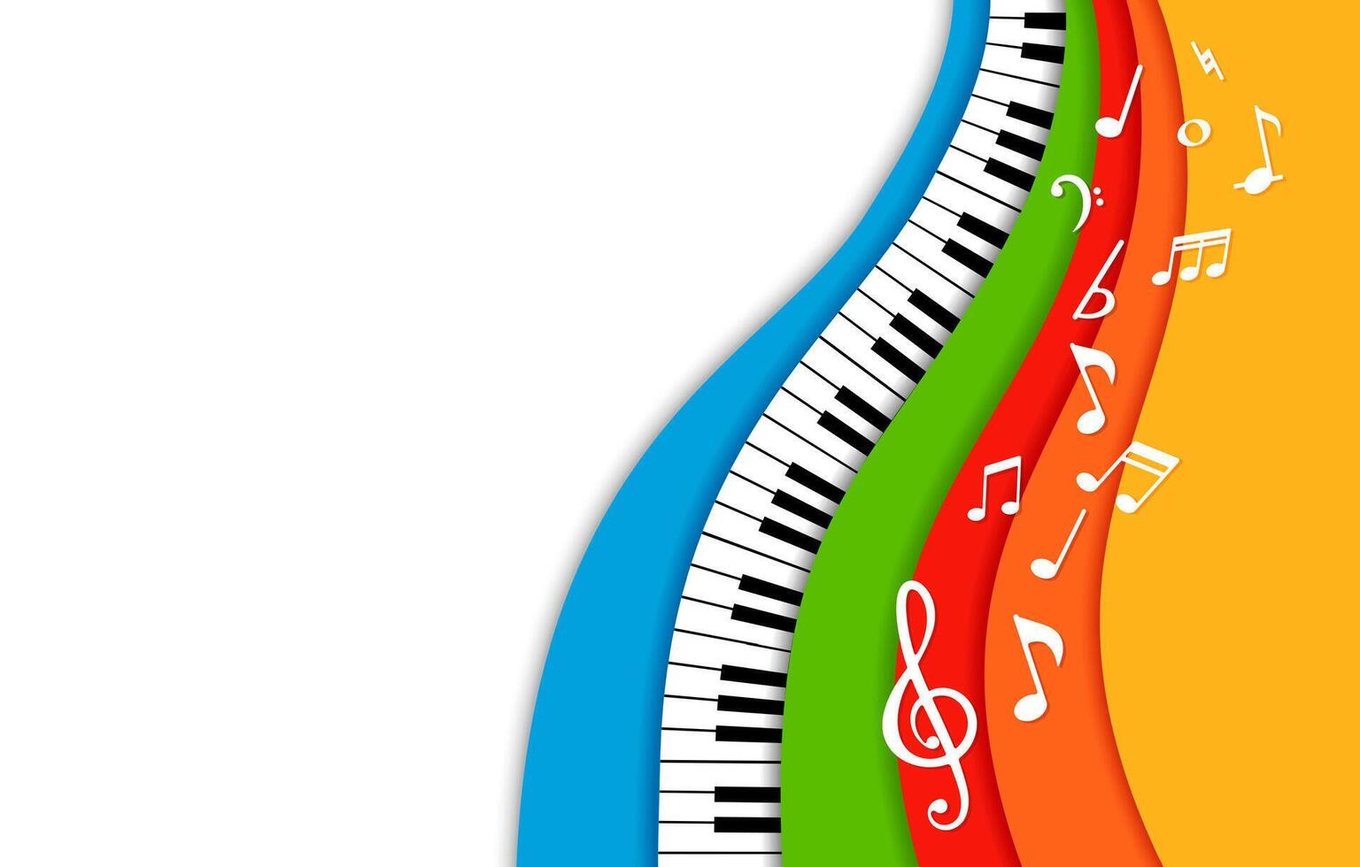 Papercut piano music background with layered waves vector