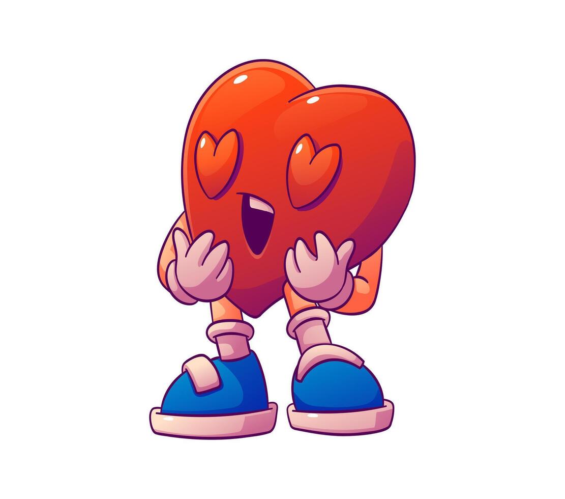Cartoon retro groovy red heart valentine character vector