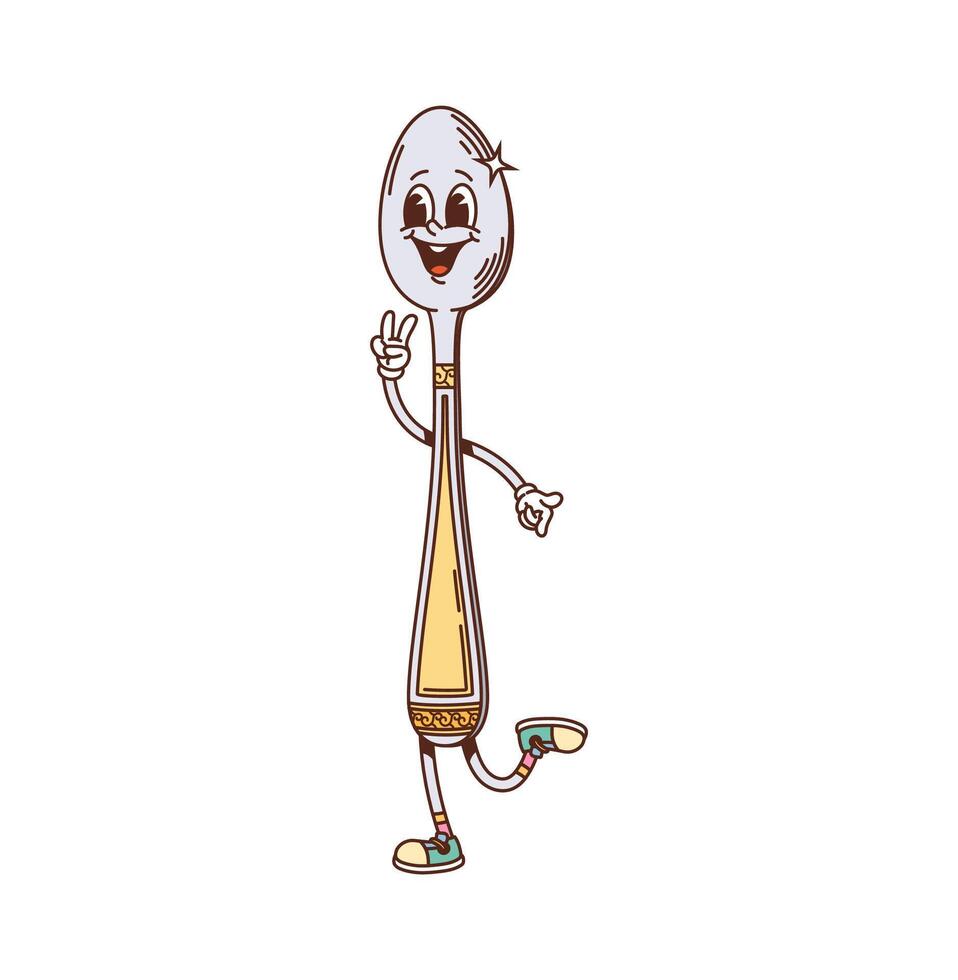 Groovy kitchenware and utensil spoon character vector