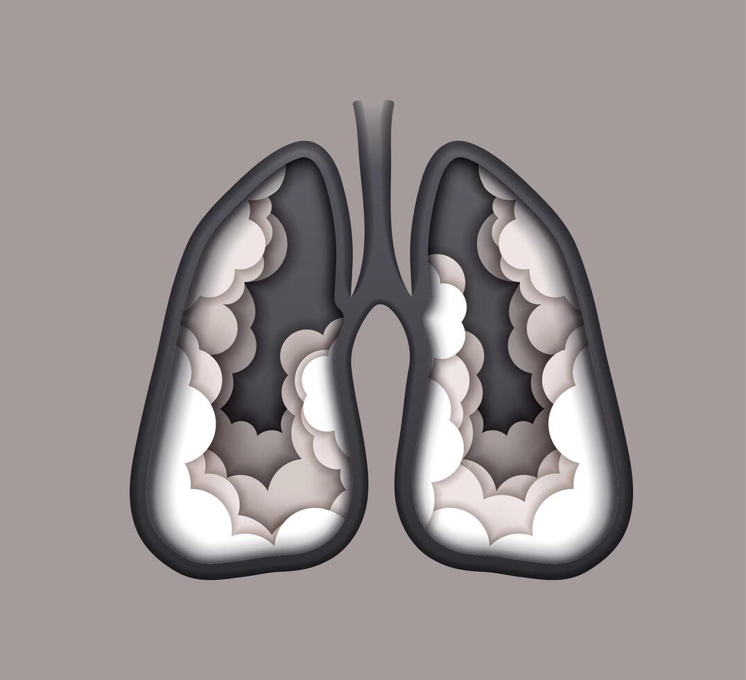 Paper cut lungs with cigarette smoke, stop smoking vector