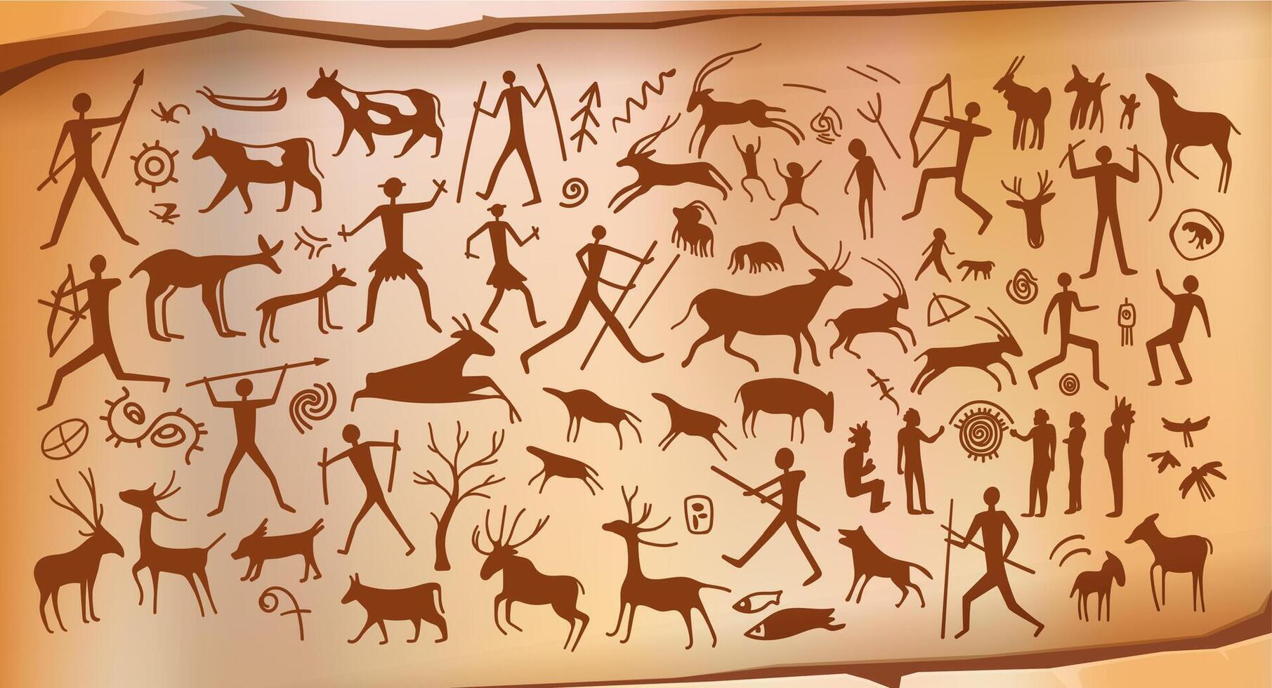 Prehistoric cave painting on stone wall background vector